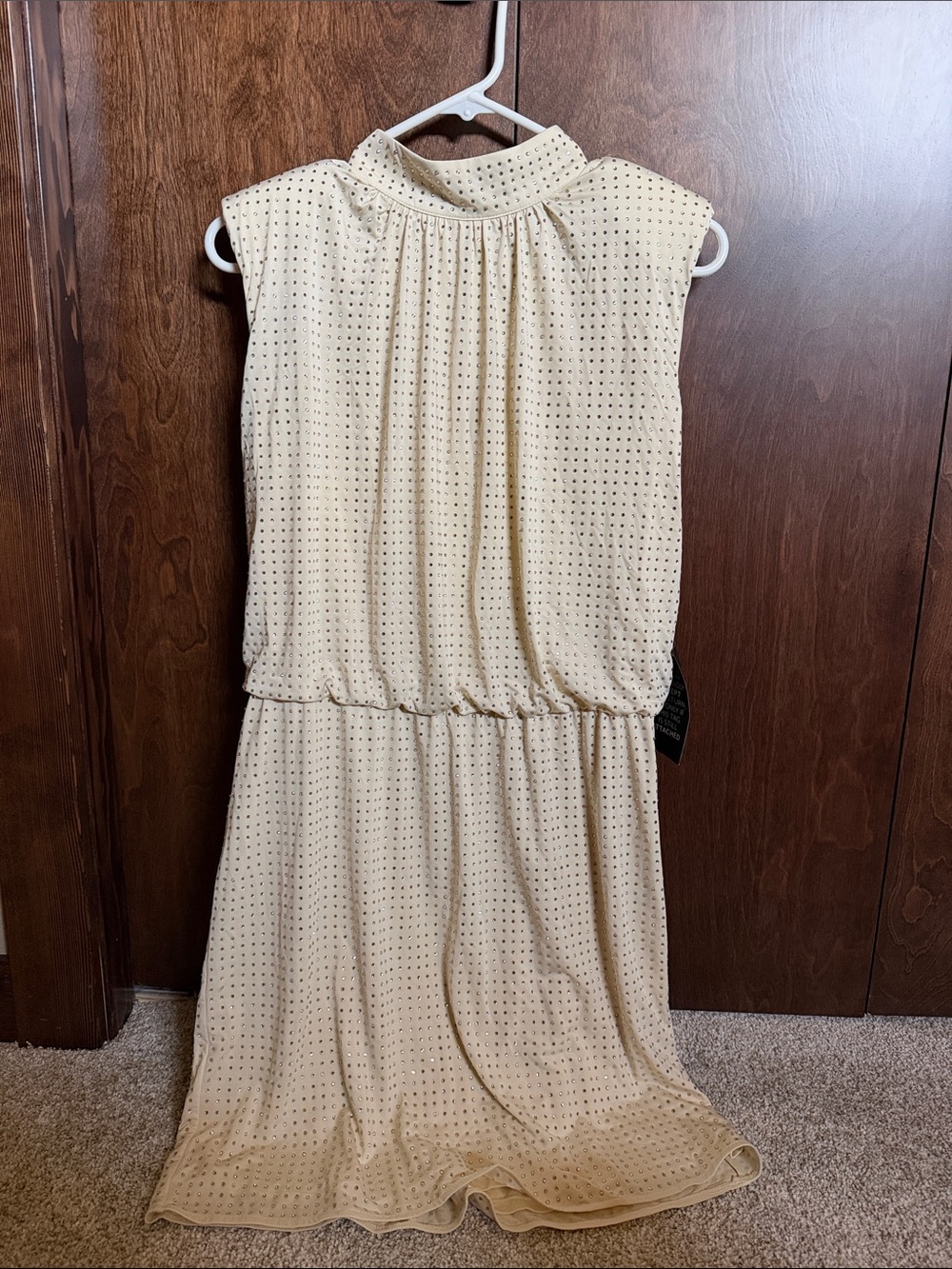 Women’s Sleeveless Cream High-Neck Gemstone dress